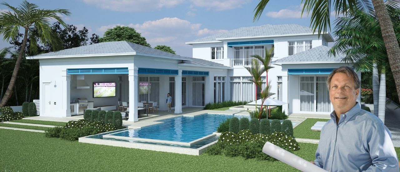 exterior elevation of a backyard home by ecclestone homes with pool