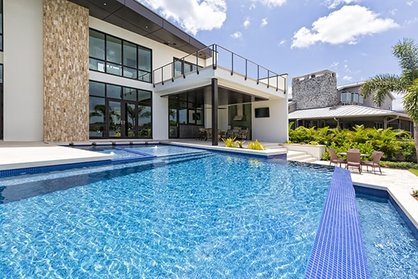 luxury pool with 2 levels and modern home